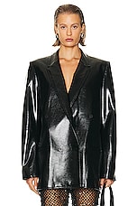 Lapointe Patent Faux Leather Boxy Double Breasted Blazer in Black, view 1, click to view large image.