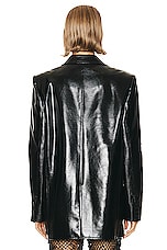 Lapointe Patent Faux Leather Boxy Double Breasted Blazer in Black, view 3, click to view large image.