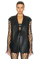 Lapointe Stretch Faux Leather Mesh Sleeved Wrap Blazer in Black, view 1, click to view large image.