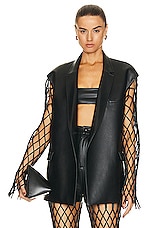 Lapointe Stretch Faux Leather Mesh Sleeved Wrap Blazer in Black, view 2, click to view large image.