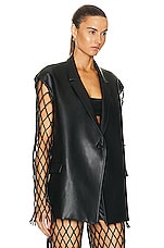 Lapointe Stretch Faux Leather Mesh Sleeved Wrap Blazer in Black, view 3, click to view large image.
