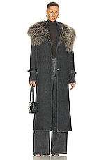 Lapointe Washed Denim Relaxed Mongolian Trench in Steel, view 1, click to view large image.
