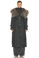 Lapointe Washed Denim Relaxed Mongolian Trench in Steel, view 2, click to view large image.