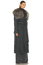 Lapointe Washed Denim Relaxed Mongolian Trench in Steel, view 3, click to view large image.