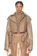 Lapointe Bonded Faux Leather Belted Moto Jacket in Taupe, view 1, click to view large image.