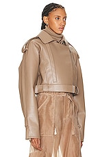 Lapointe Bonded Faux Leather Belted Moto Jacket in Taupe, view 3, click to view large image.