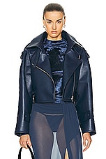 Lapointe Bonded Faux Leather Belted Moto Jacket in Ink, view 1, click to view large image.