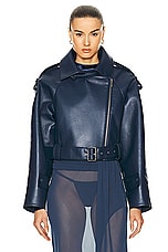 Lapointe Bonded Faux Leather Belted Moto Jacket in Ink, view 2, click to view large image.