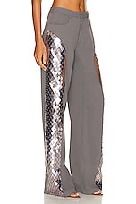 Lapointe Metal Embroidery Pebble Crepe Slit Front Pant in Steel, view 2, click to view large image.