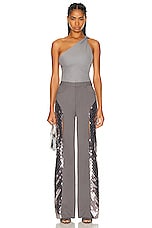 Lapointe Metal Embroidery Pebble Crepe Slit Front Pant in Steel, view 4, click to view large image.