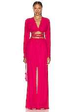 Lapointe Lightweight Fringe Relaxed Pleated Pant in Cerise, view 4, click to view large image.