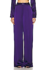 Lapointe Doubleface Satin Relaxed Pleated Pant in Violet, view 1, click to view large image.