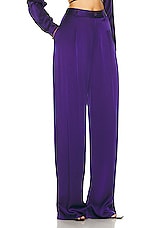 Lapointe Doubleface Satin Relaxed Pleated Pant in Violet, view 2, click to view large image.