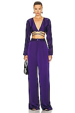 Lapointe Doubleface Satin Relaxed Pleated Pant in Violet, view 4, click to view large image.