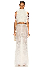 Lapointe Ombre Feather Embroidery Side Zip Trouser in Cream, view 4, click to view large image.