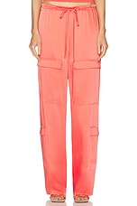 Lapointe Doubleface Satin Drawstring Cargo Pant in Hot Coral, view 1, click to view large image.