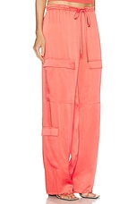 Lapointe Doubleface Satin Drawstring Cargo Pant in Hot Coral, view 2, click to view large image.