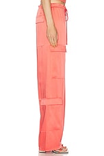 Lapointe Doubleface Satin Drawstring Cargo Pant in Hot Coral, view 3, click to view large image.