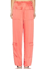 Lapointe Doubleface Satin Drawstring Cargo Pant in Hot Coral, view 4, click to view large image.