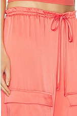 Lapointe Doubleface Satin Drawstring Cargo Pant in Hot Coral, view 6, click to view large image.