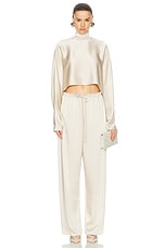 Lapointe Doubleface Satin Drawstring Side Pocket Pant in Sand, view 4, click to view large image.