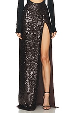 Lapointe Sequin Viscose Maxi Slit Skirt in Cacao, view 1, click to view large image.