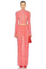 Lapointe Pleated Georgette Mermaid Skirt in Hot Coral & Lotus, view 5, click to view large image.