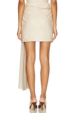 Lapointe Stretch Faux Leather Drape Mini Skirt in Sand, view 4, click to view large image.