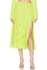 Lapointe Crepe Matte Viscose Flared Ostrich Midi Skirt in Lime, view 1, click to view large image.