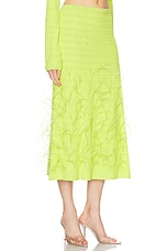 Lapointe Crepe Matte Viscose Flared Ostrich Midi Skirt in Lime, view 2, click to view large image.