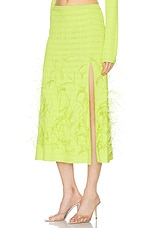 Lapointe Crepe Matte Viscose Flared Ostrich Midi Skirt in Lime, view 3, click to view large image.