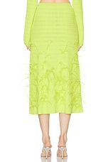 Lapointe Crepe Matte Viscose Flared Ostrich Midi Skirt in Lime, view 4, click to view large image.