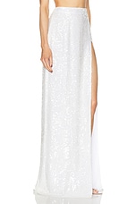 Lapointe Sequin Viscose High Waist Slit Maxi Skirt in White, view 2, click to view large image.