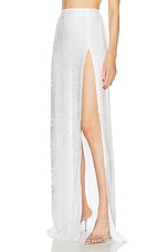 Lapointe Sequin Viscose High Waist Slit Maxi Skirt in White, view 3, click to view large image.