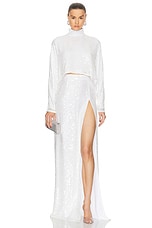 Lapointe Sequin Viscose High Waist Slit Maxi Skirt in White, view 5, click to view large image.