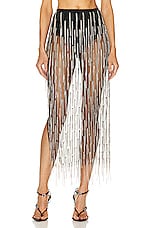 Lapointe Mesh Diamond Fringe High Waist Skirt in Black, view 1, click to view large image.