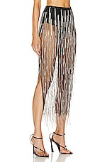 Lapointe Mesh Diamond Fringe High Waist Skirt in Black, view 2, click to view large image.