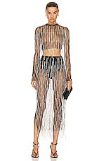 Lapointe Mesh Diamond Fringe High Waist Skirt in Black, view 4, click to view large image.