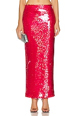 Lapointe Stretch Sequin Long Pencil Skirt in Rouge, view 1, click to view large image.