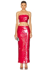 Lapointe Stretch Sequin Long Pencil Skirt in Rouge, view 4, click to view large image.