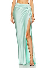 Lapointe Doubleface Satin Asymmetric Waist Maxi Skirt in Seafoam, view 1, click to view large image.
