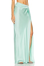 Lapointe Doubleface Satin Asymmetric Waist Maxi Skirt in Seafoam, view 2, click to view large image.