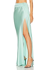 Lapointe Doubleface Satin Asymmetric Waist Maxi Skirt in Seafoam, view 3, click to view large image.