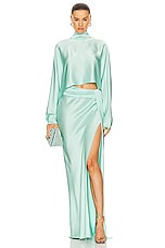 Lapointe Doubleface Satin Asymmetric Waist Maxi Skirt in Seafoam, view 5, click to view large image.