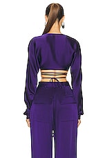Lapointe Doubleface Satin Long Sleeve Tie Waist Top in Violet, view 3, click to view large image.