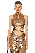 Lapointe Coated Jersey Twist Wrap Bra Top in Pale Gold, view 1, click to view large image.
