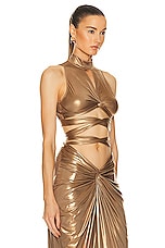 Lapointe Coated Jersey Twist Wrap Bra Top in Pale Gold, view 2, click to view large image.