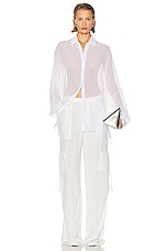 Lapointe Lightweight Georgette Oversized Shirt in White, view 4, click to view large image.