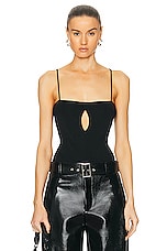 Lapointe Shiny Viscose Slit Front Bodysuit in Black, view 1, click to view large image.