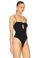 Lapointe Shiny Viscose Slit Front Bodysuit in Black, view 3, click to view large image.
